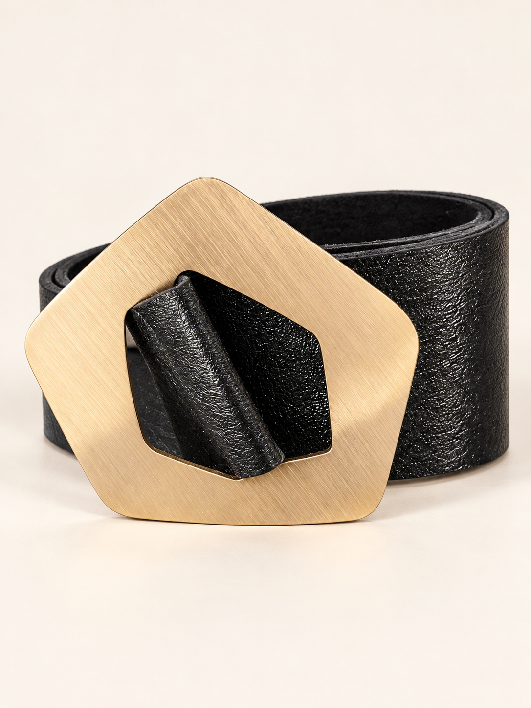 Metallic Black Belt with Brushed Statement Buckle