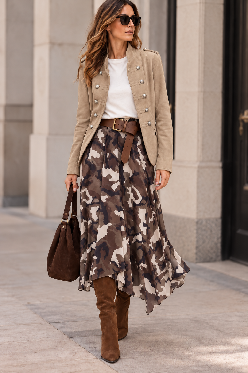 Beige Camo Chic Asymmetric Skirt