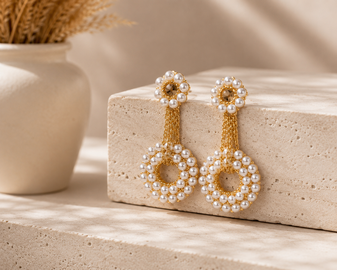 Lavish Gold Plated With Pearls Earrings