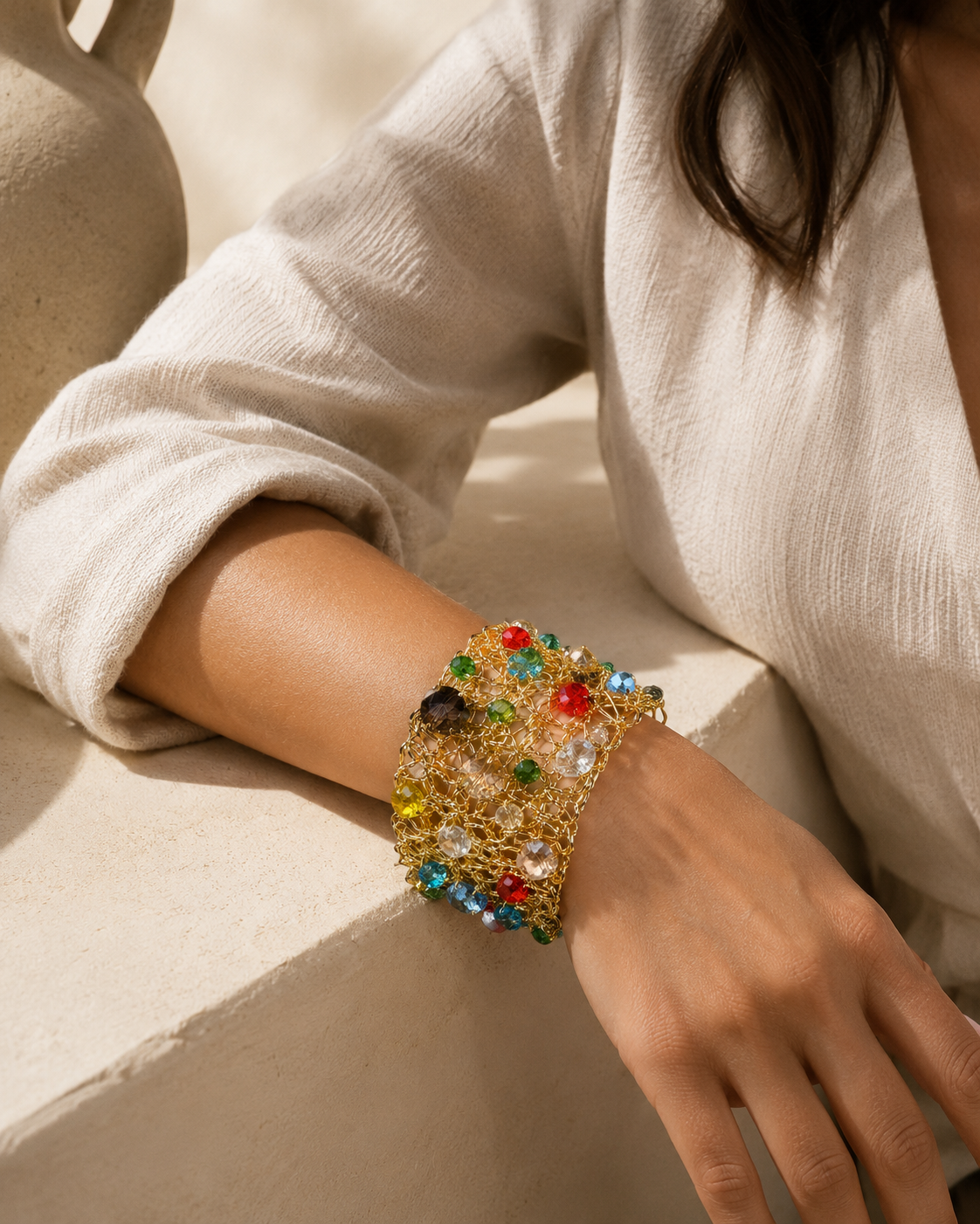 Lavish Bracelet With Natural Stones Gold Plated