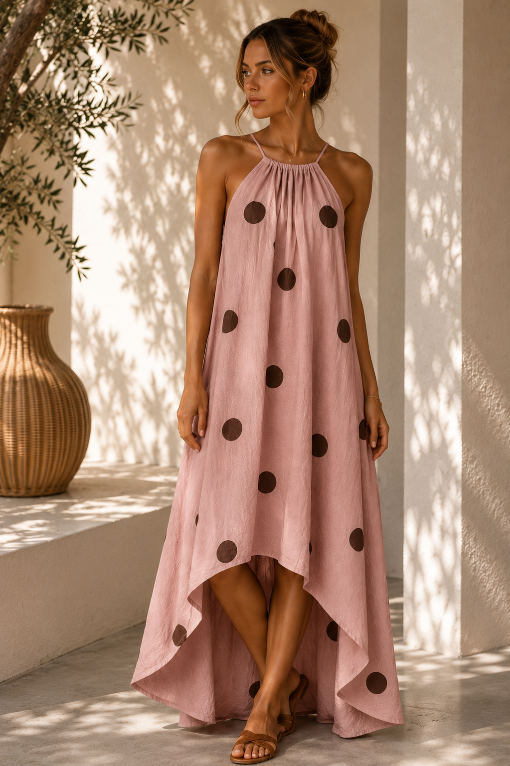 Italian Pink Polka Dot Breeze Linen Dress