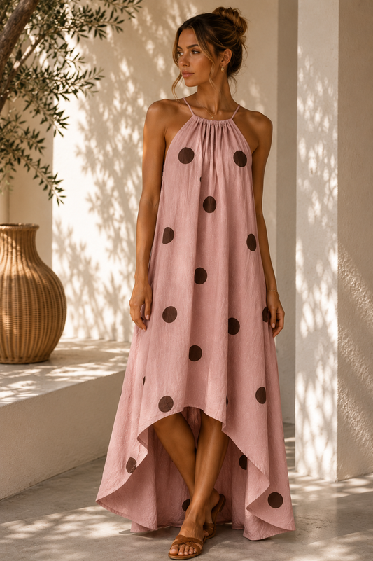 Italian Pink Polka Dot Breeze Linen Dress