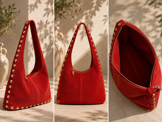 Red Milano Studded Suede Bag