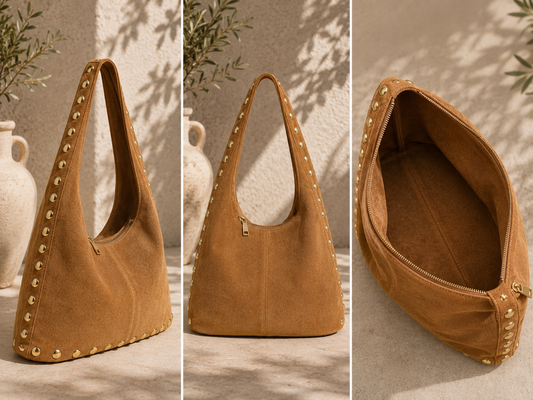 Camel Milano Studded Suede Bag