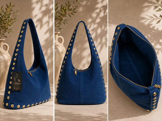 Blue Milano Studded Suede Bag