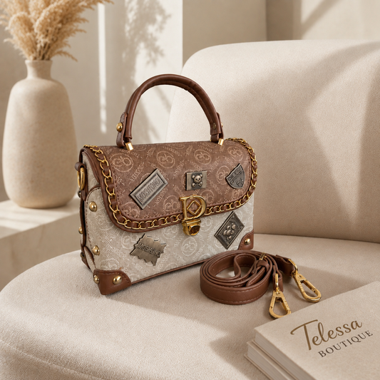 Inspired Designer Bag Ivory and Brown Moschino