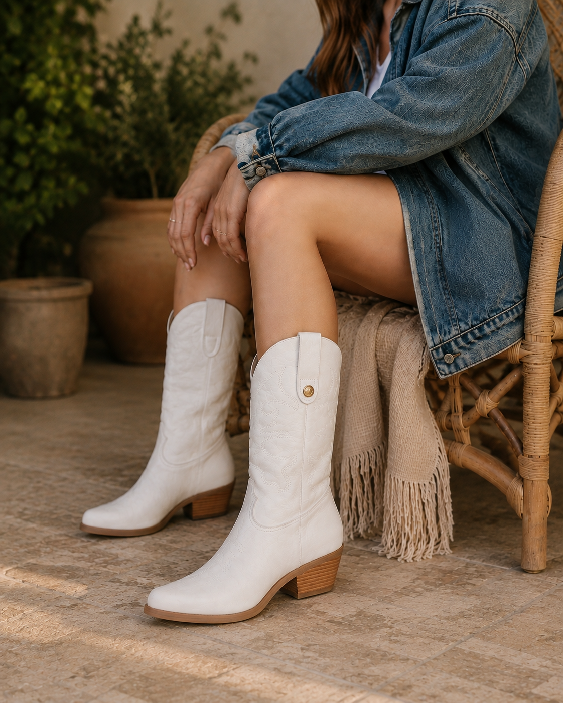 Leather High Off White Boots (Botwestern XXIII)