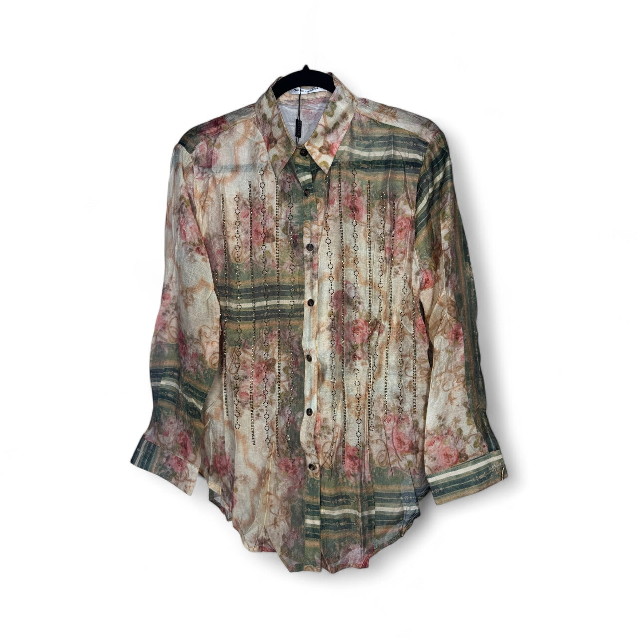 Long Sleeves Top with Glitter Accent Multi Green