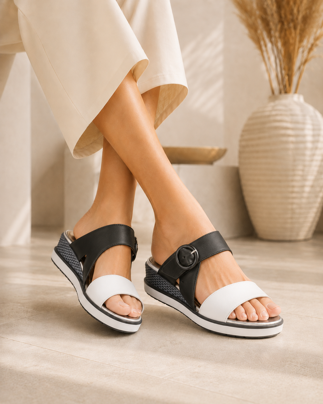 Asha White/Black Soft Analine