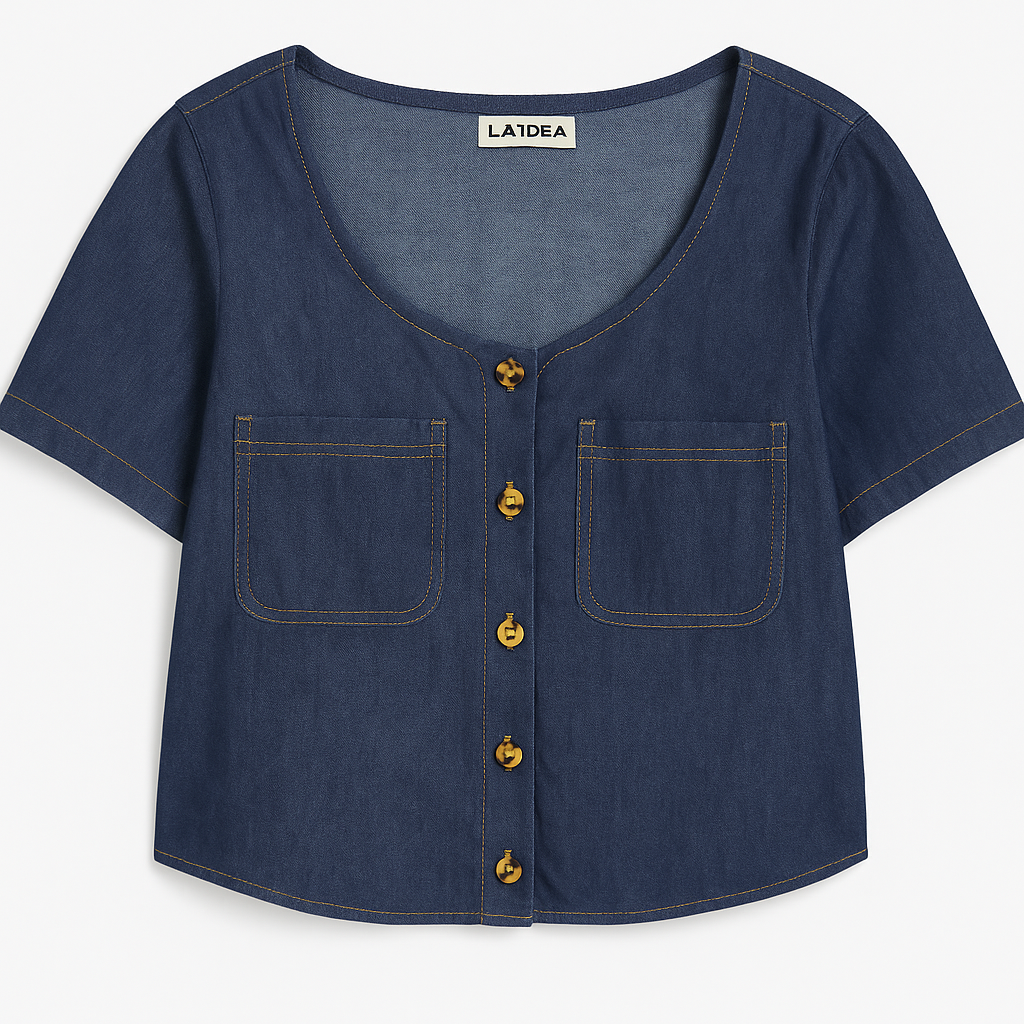 Denim with Animal Print Buttons and Belt Skirt Set