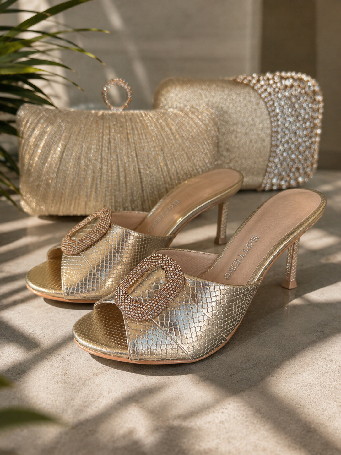 Bottero Leather Gold with Crystals Bucket Accent