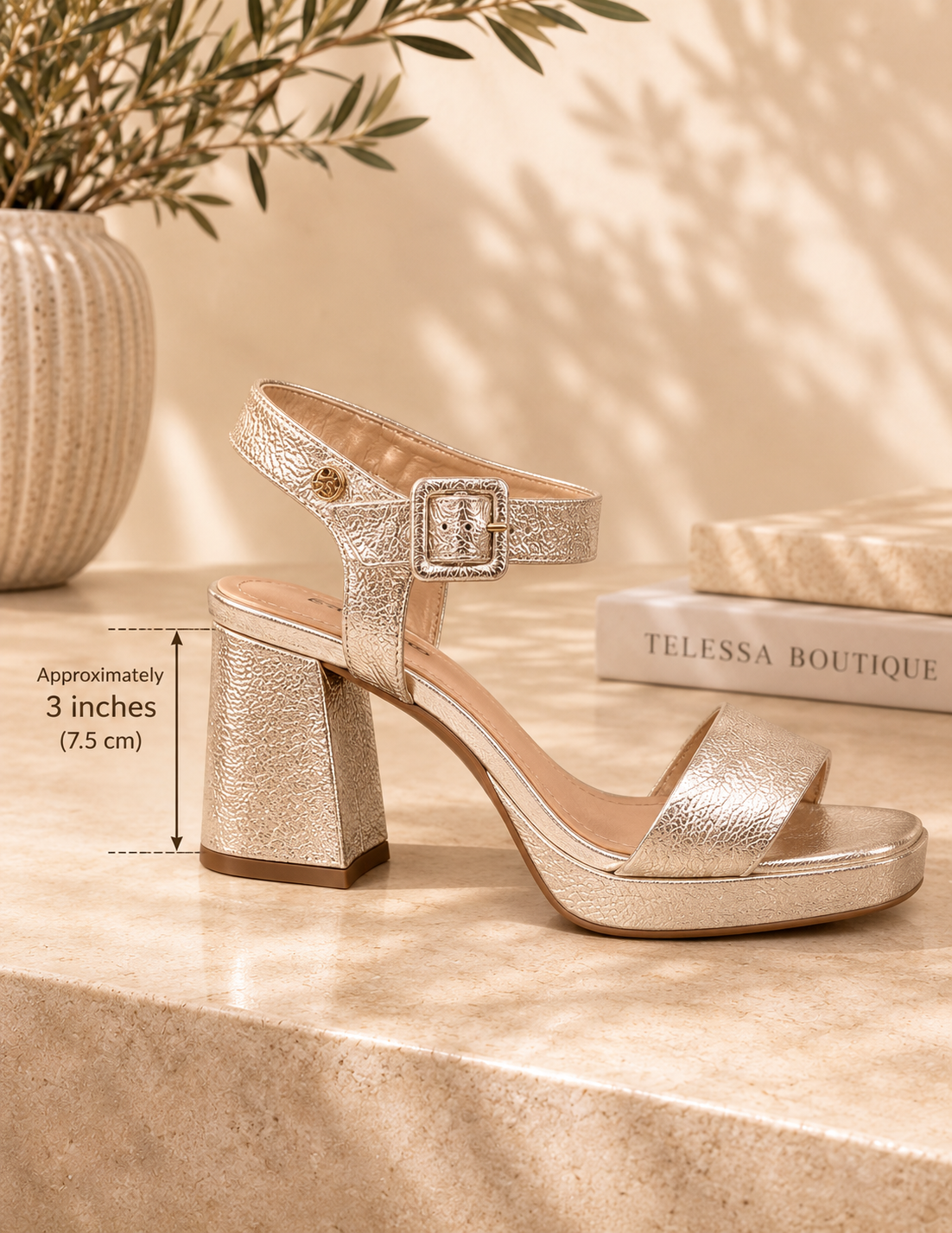 Bottero Genuine Leather Metallic Block Heel Sandal