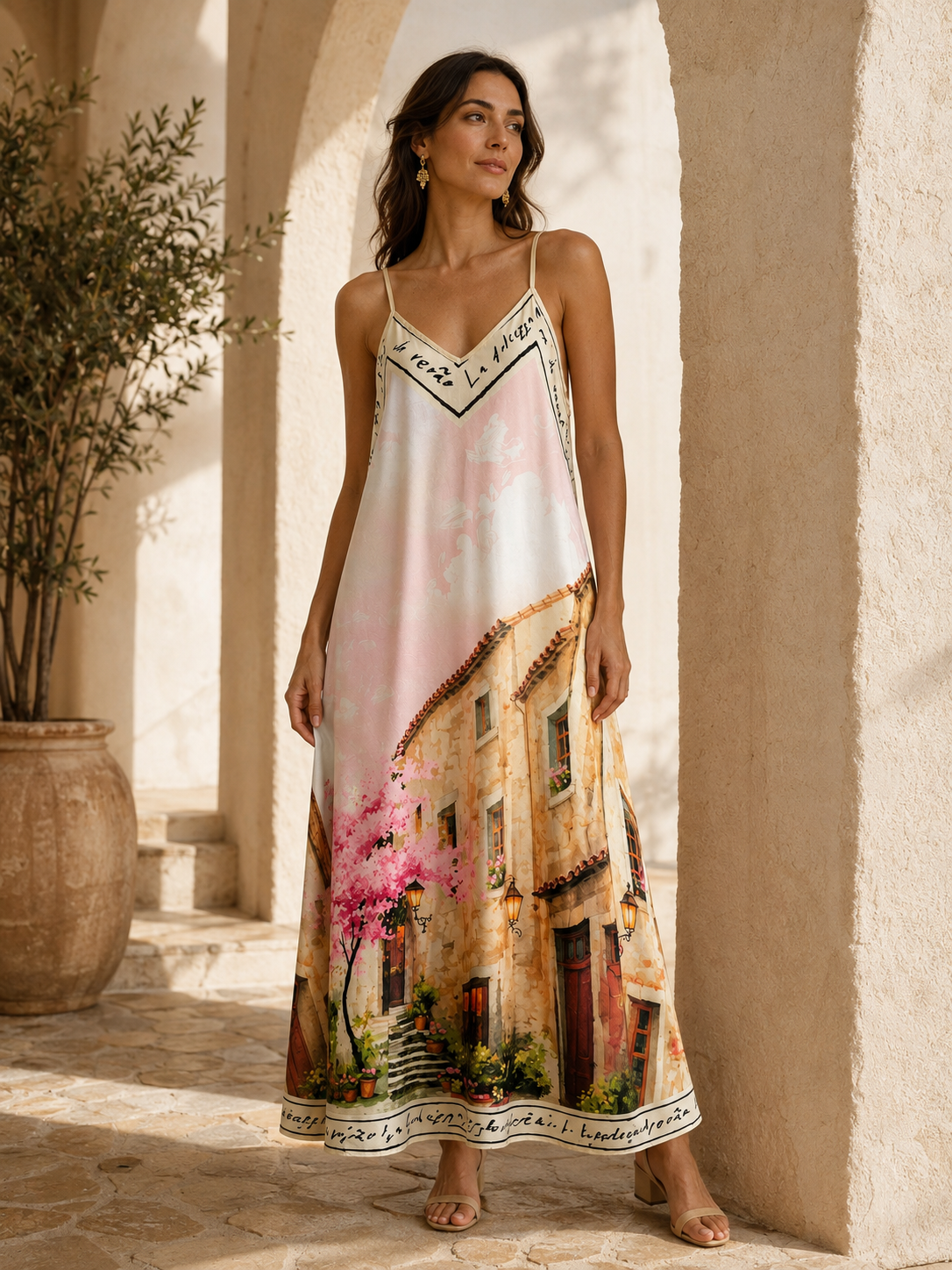 Italian Stamp Line Dress Pink
