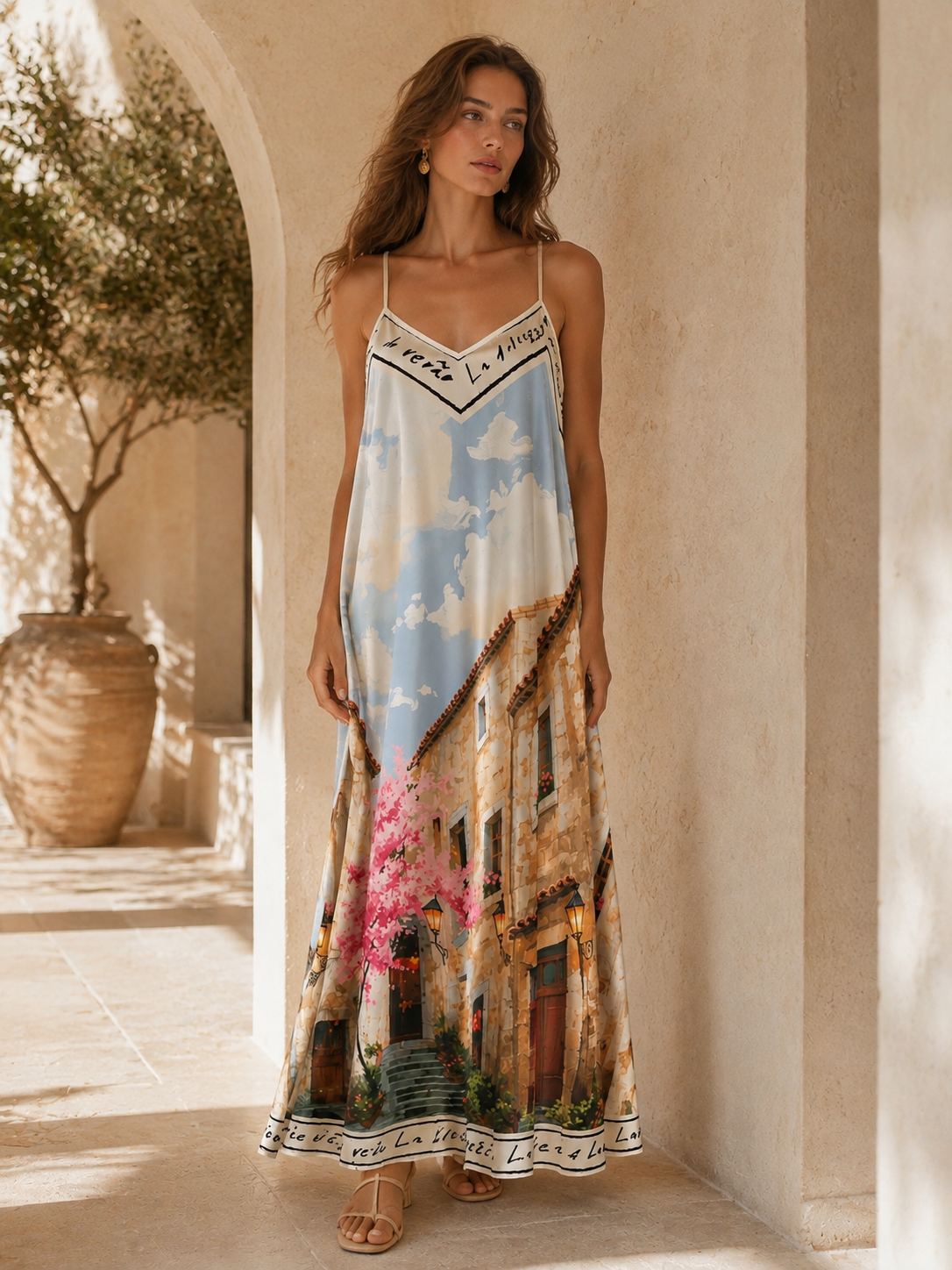 Italian Stamp Line Dress Blue
