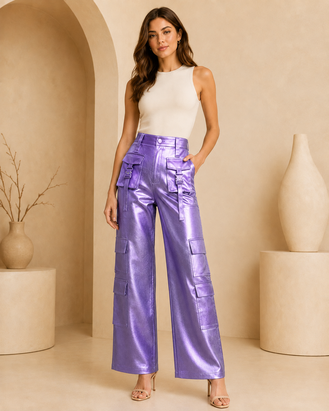 Purple Metallic Cargo Pants