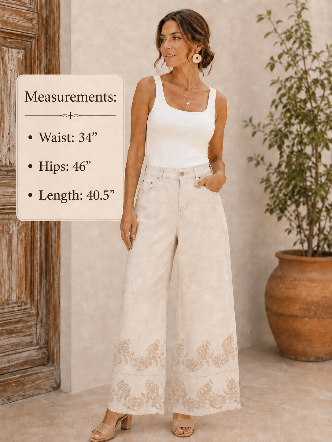 Italian Embroidered Wide-Leg Pants