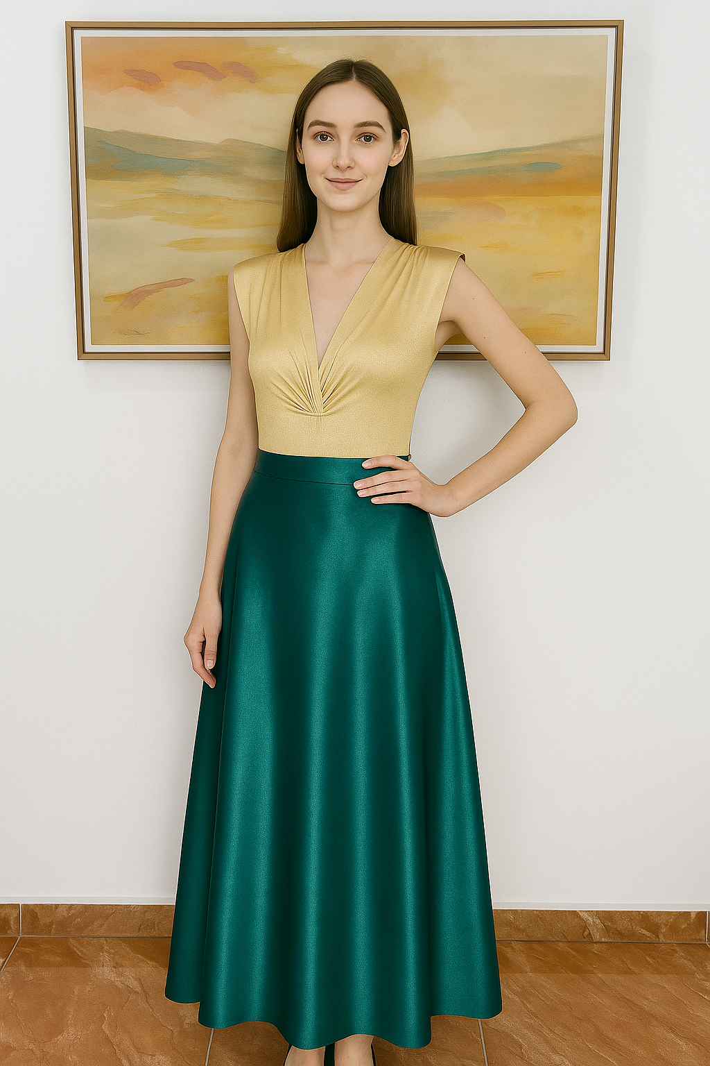 Italian Satin Skirt Green