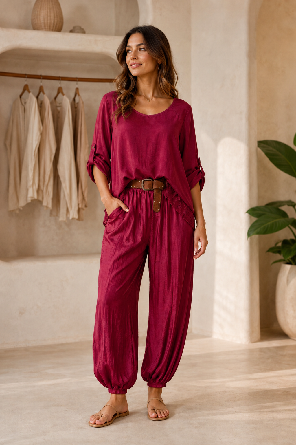 Raspberry Italian Boho Lace Set