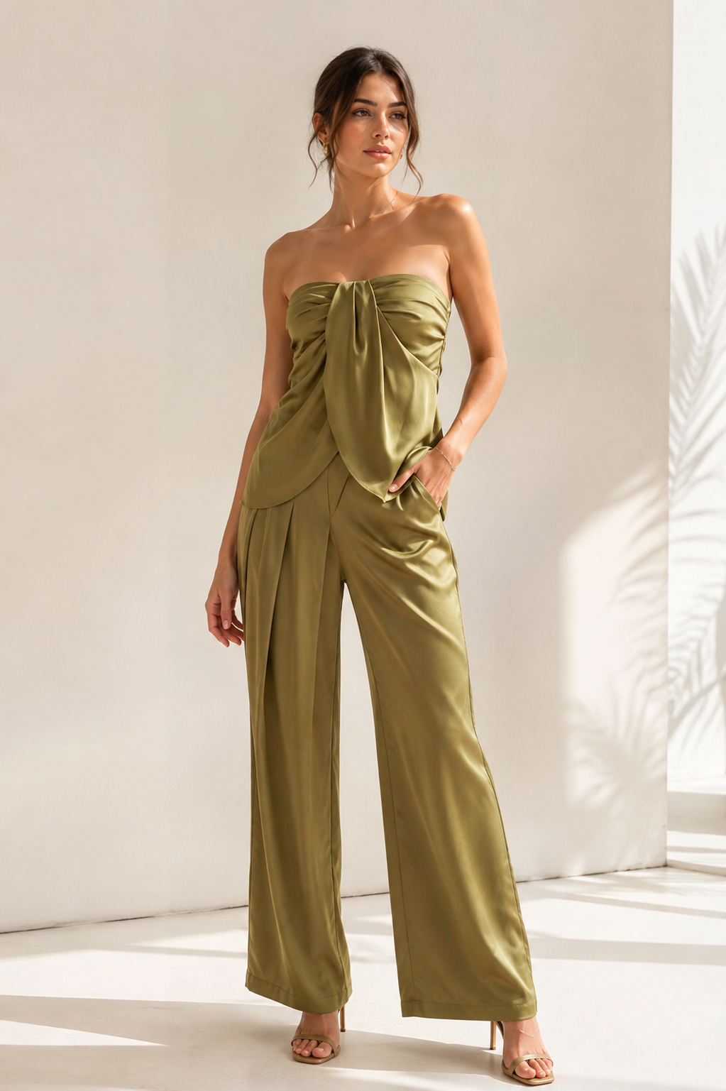 Satin Draped Two-Piece Set