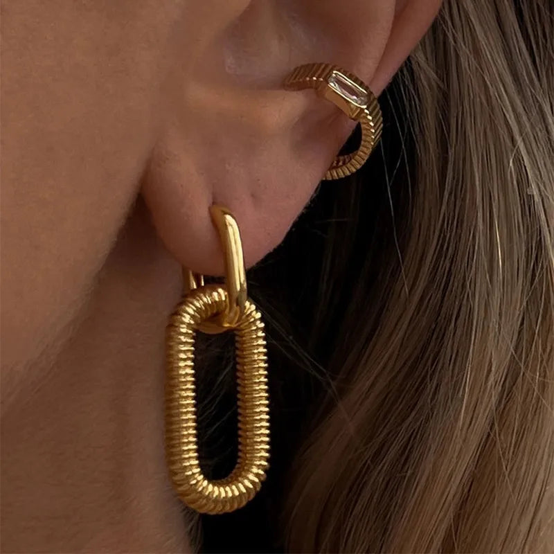 Ion Plating (IP) 18K Gold Plated Gold/Gold U Shape 304 Stainless Steel Hip-Hop Oversized Waterproof Non Tarnish Earrings