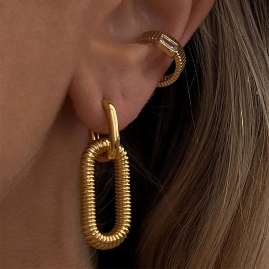 Ion Plating (IP) 18K Gold Plated Gold/Gold U Shape 304 Stainless Steel Hip-Hop Oversized Waterproof Non Tarnish Earrings