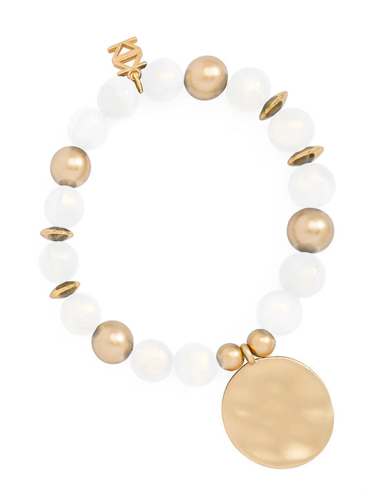Iridescent Bead Charm Bracelet in White