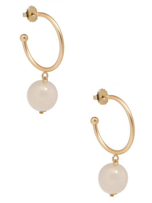 Iridescent Bead Hoop Earring In White