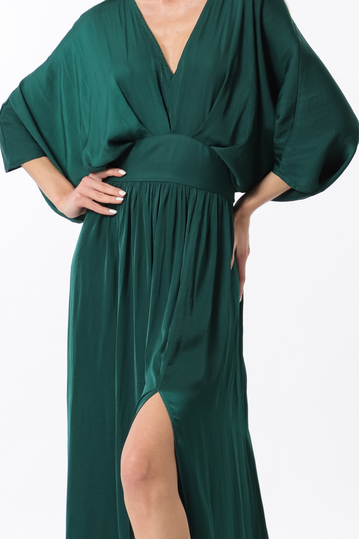 Kimono Sleeve Elastic Back Waisted Maxi Dress