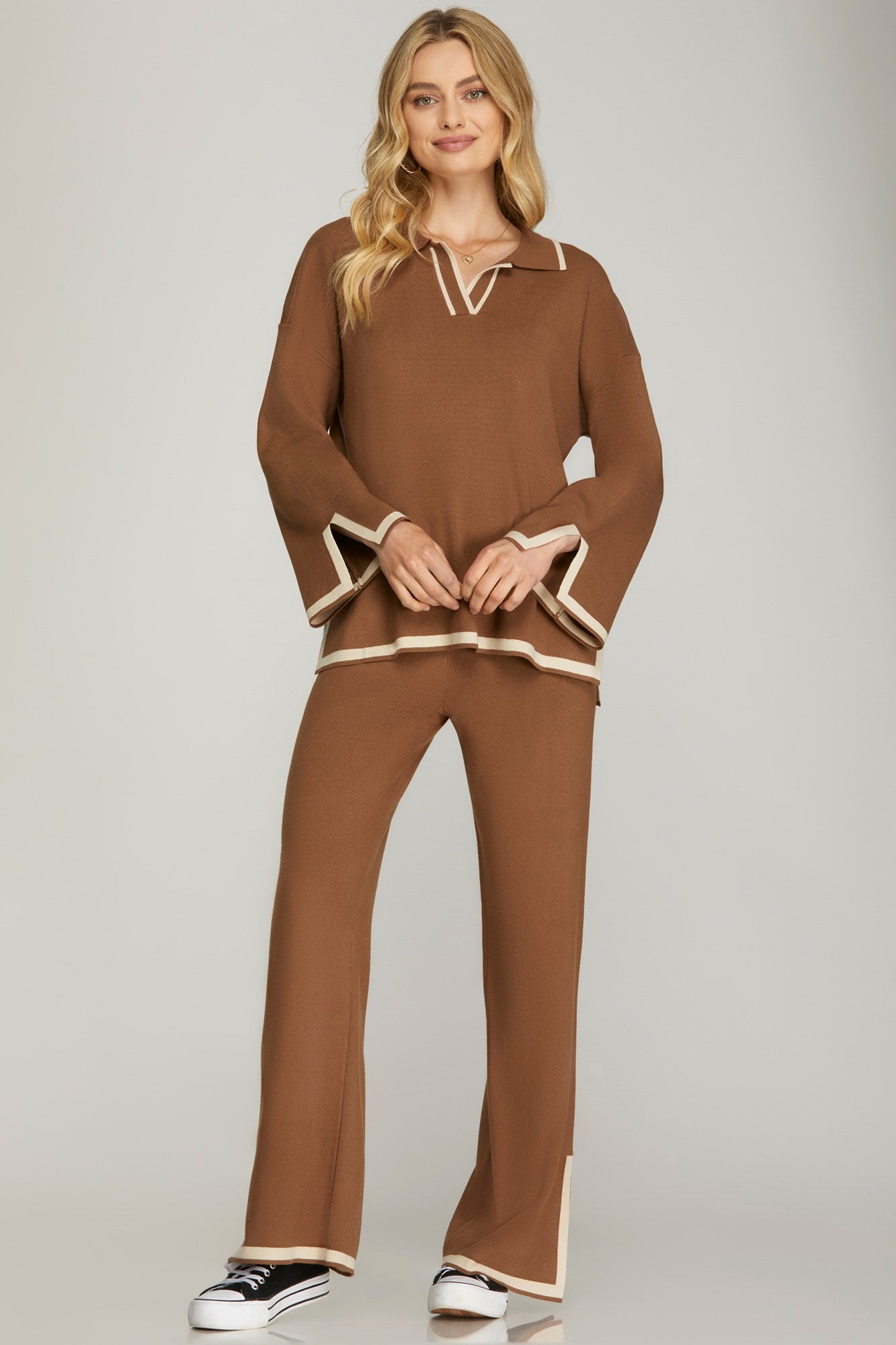 Waisted Elastic Contrasting Sweter Pants