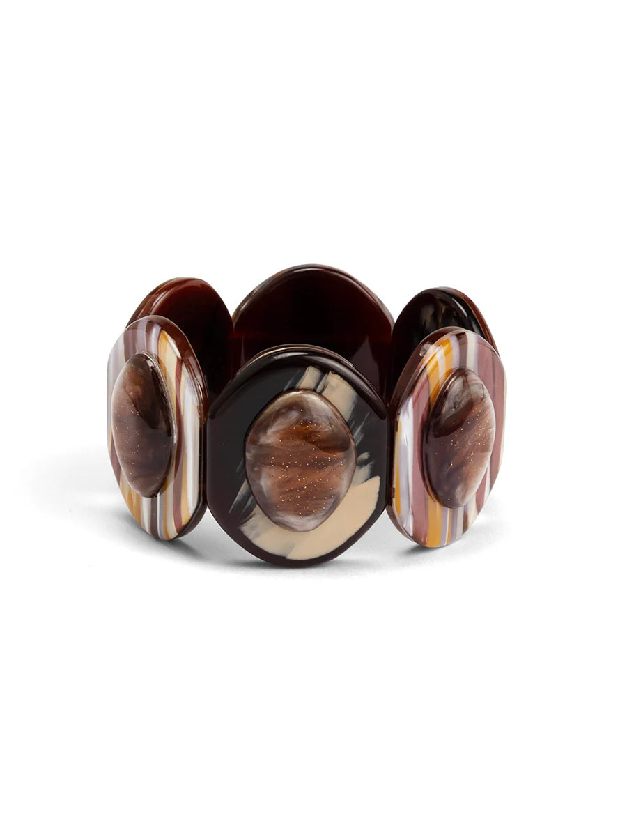 Marbled Resin Orb Stretch Bracelet Jewelry In Brown