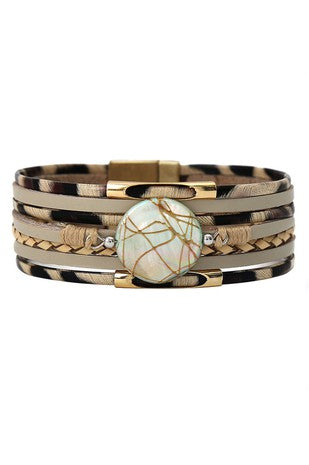 Multi Strand Animal Print Leather Bracelet