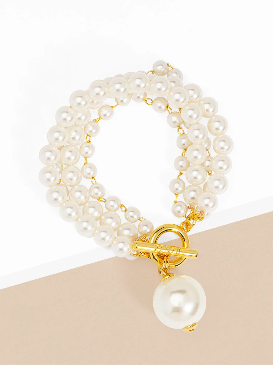 Multistrand Pearl Charm Toggle Bracelet