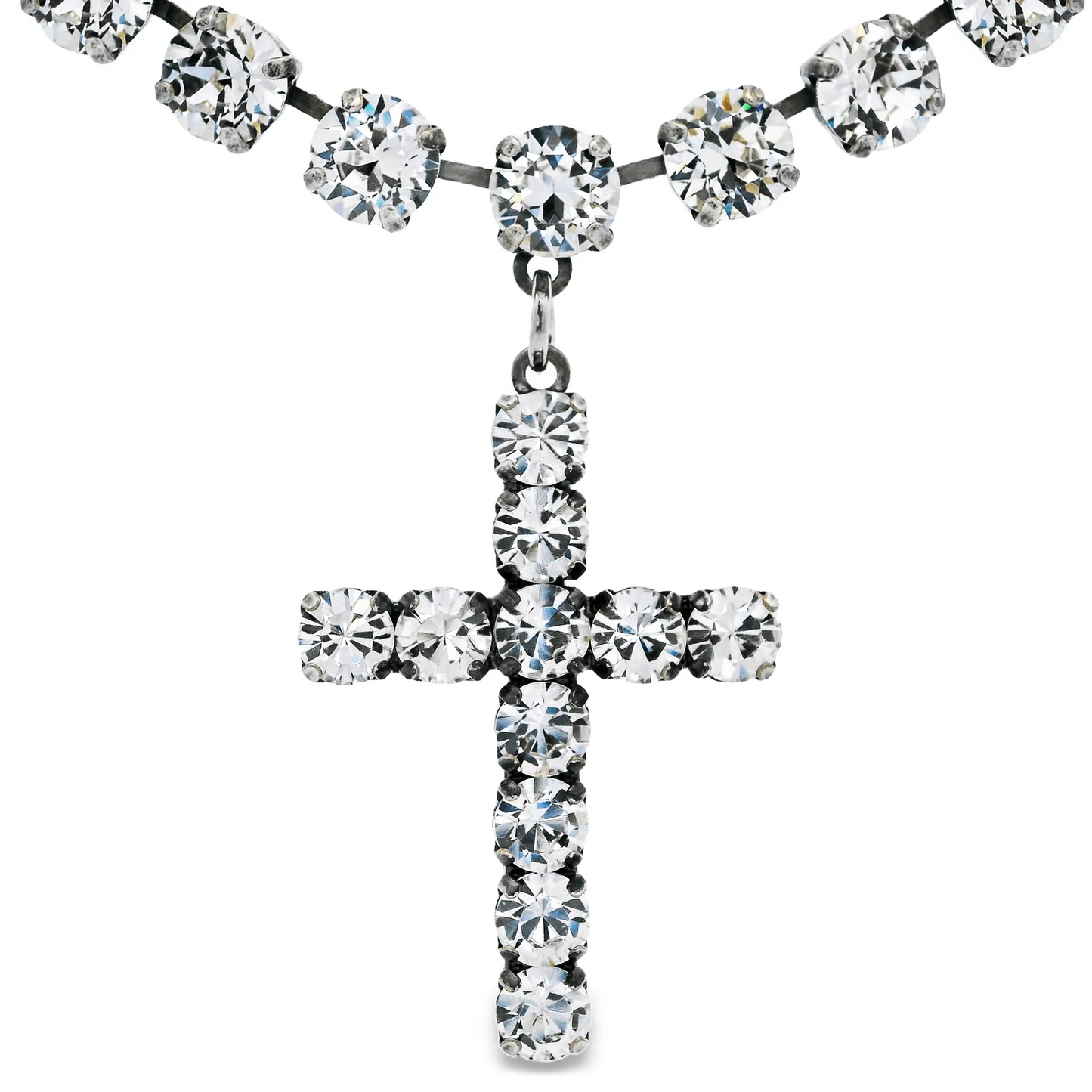 Mini Donatella Necklace in Antique Silver / Clear