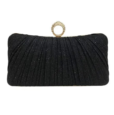 Metal Solid Color Evening Bags in Black