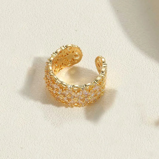 Geometric Copper Inlay 14K Gold Plated Zircon Open Rings
