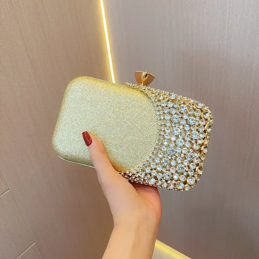Ladies Party Diamond Evening Bag Gold Glitter