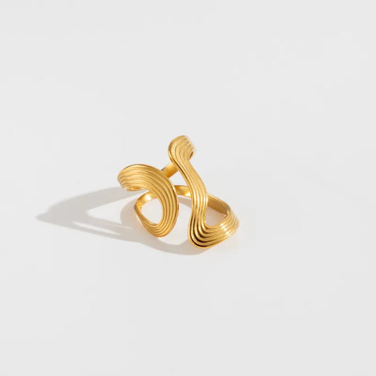Geometric Waves 304 Stainless Steel 18K Gold Plated Open Rings