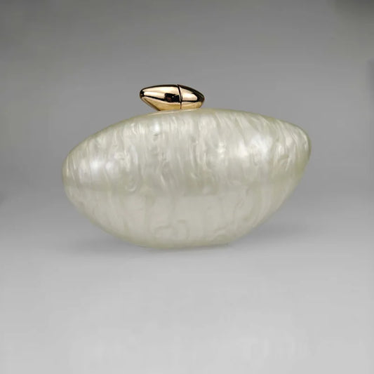 Milky White Arylic Marble Oval Evening Bags