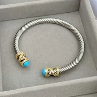 Blue Rock Geometric 316L Stainless Steel Copper Zircon 18K Gold Plated Plating Inlay Tube Bangle