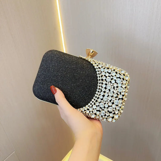 Ladies Party Diamond Evening Bag Black Glitter