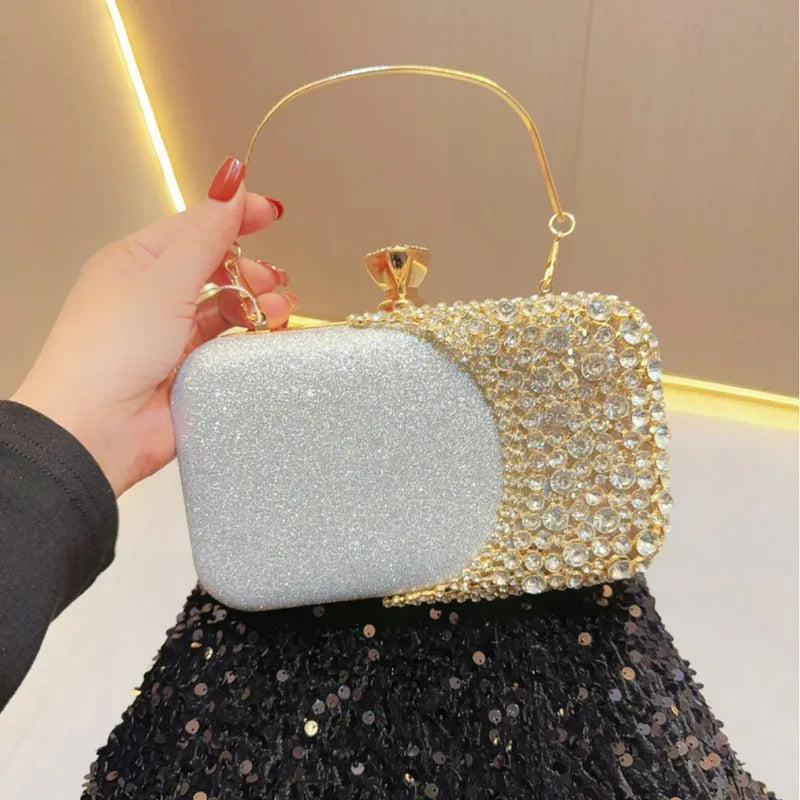 Ladies Party Diamond Evening Bag Silver Glitter