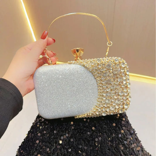 Ladies Party Diamond Evening Bag Silver Glitter