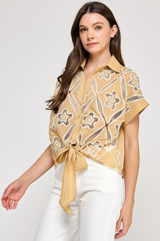Crochet Top In Khaki