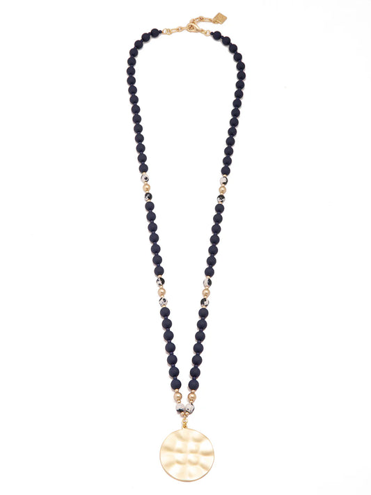 Porcelain & Resin Beaded Pendant Necklace Navy