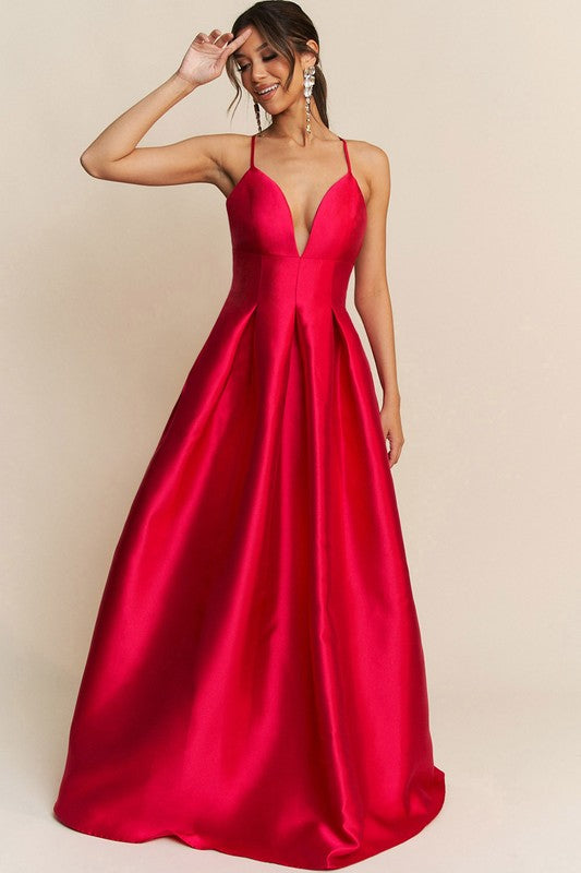 Taffeta Maxi Dress Berry