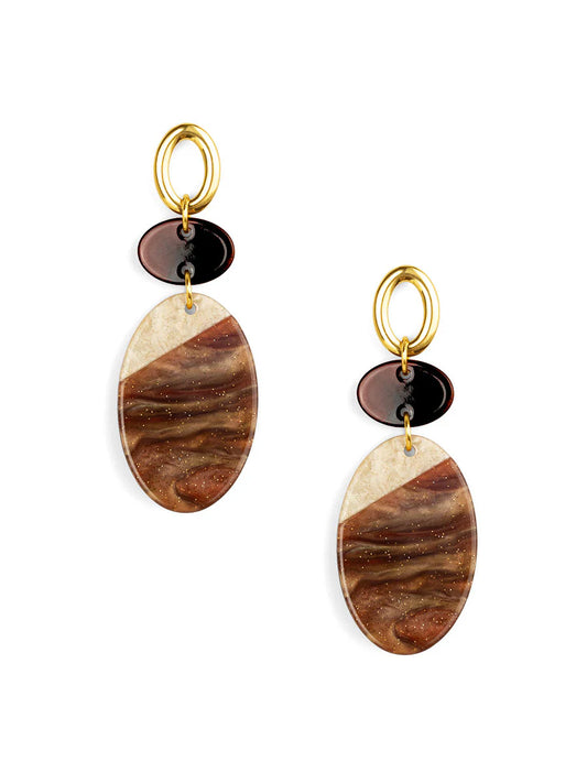 Resin Shimmer Disc Drop Earring Jewelry in Brown