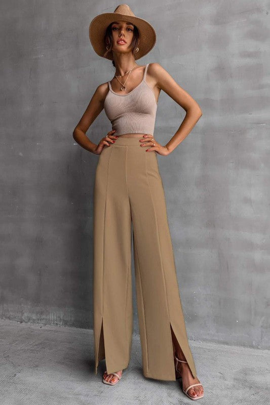 SOLID SPLIT HEM PANTS