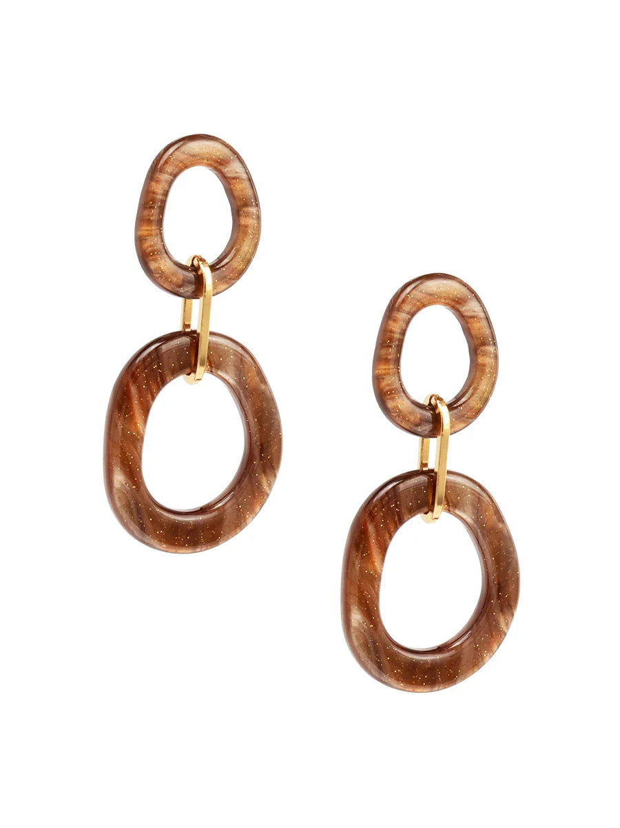 Sculpted Oversize Resin Oval Link Drop Earring Jewelry Brown