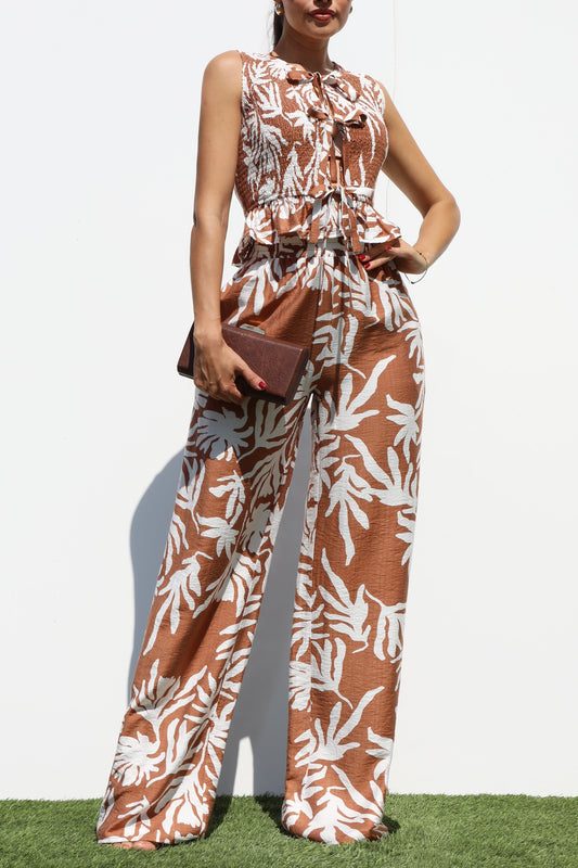 Smocked Top And Pants Set Mocha