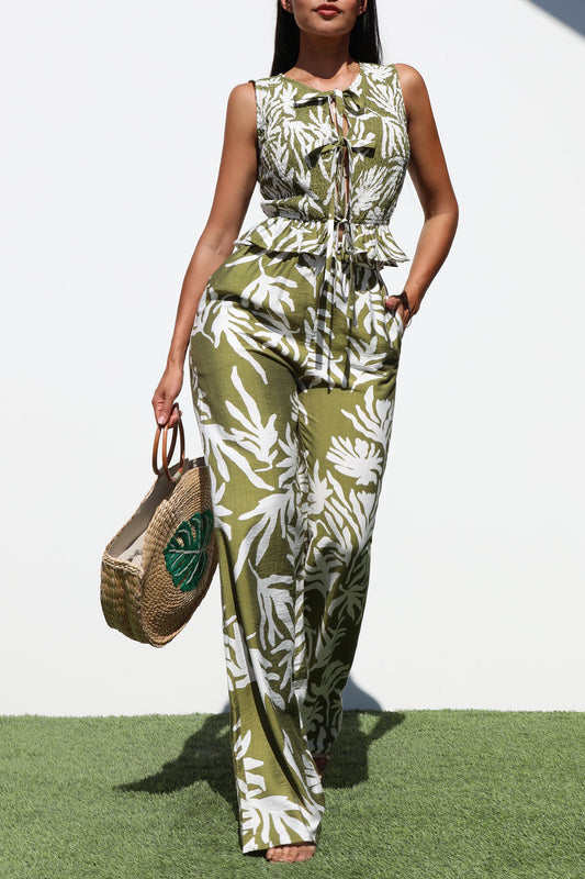 Smocked Top And Pants Set Olive